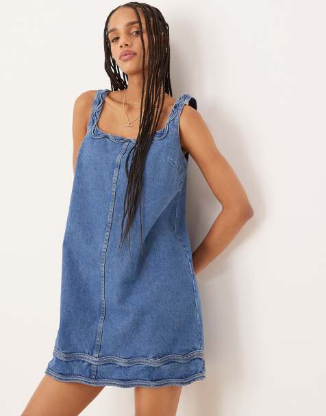 Nobody's Child Violet rick rack denim mini dress in mid blue - view 1