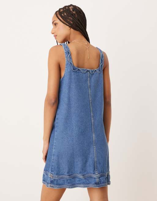 Nobody's Child Violet rick rack denim mini dress in mid blue, 4 of 4