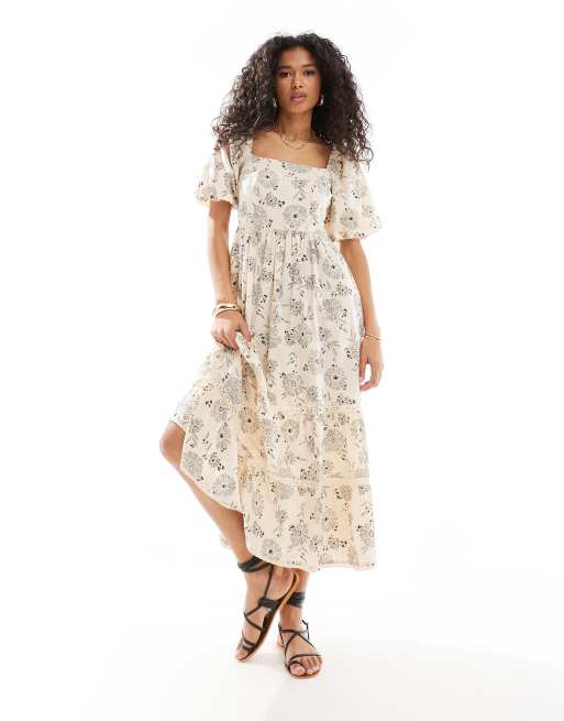 Cream floral dress best sale