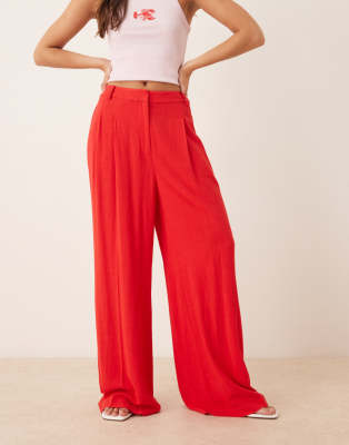 Nobody's Child Wide Leg Linen Pallazzo Pants In Red