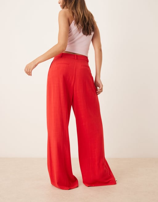 Nobody's Child wide leg linen Pallazzo pants in red, 5 of 5