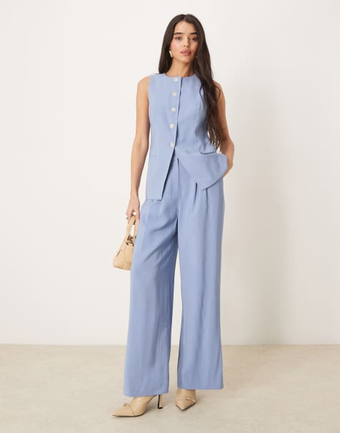 Nobody's Child wide leg tailored trousers co-ord in dusty blue
