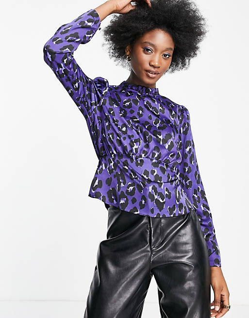 Women Shirts & Blouses/Nobody's Child Willa animal print top in blue 