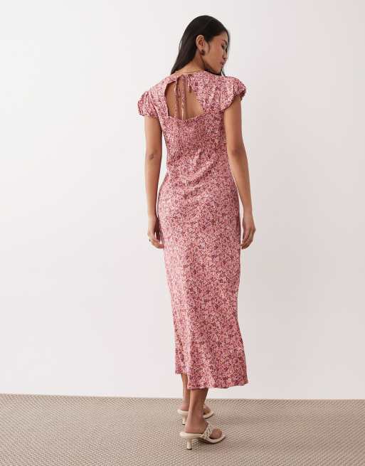 Nobody's Child Willow cap sleeve midi dress in pink ditsy floral, 2 of 4