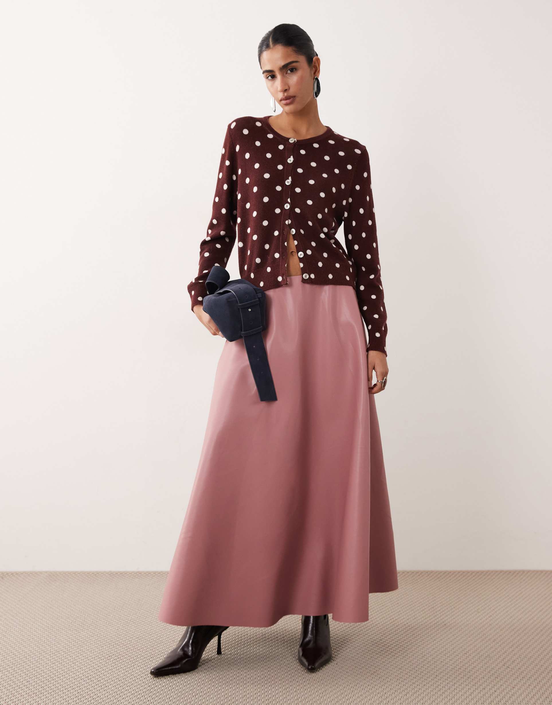 nobody's child willow wool blend cardigan in red polka dots