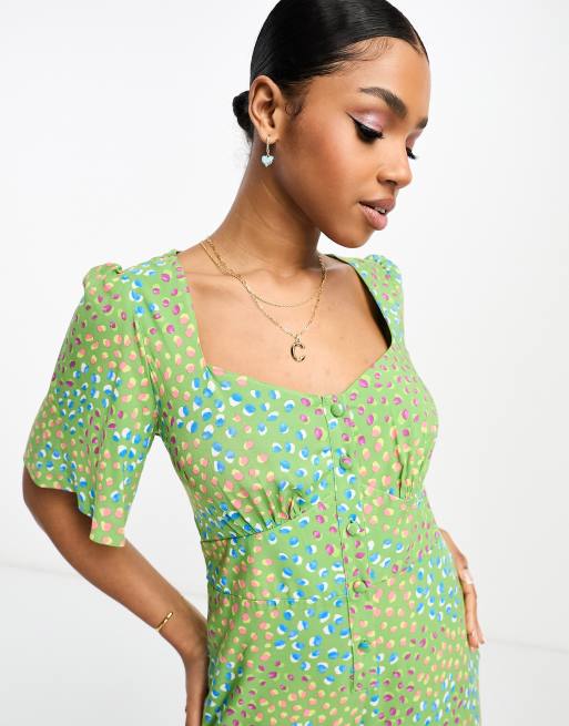 Nobody's Child – Winnie – Gemusterter Jumpsuit in Grün mit Knopfleiste, 3 von 4