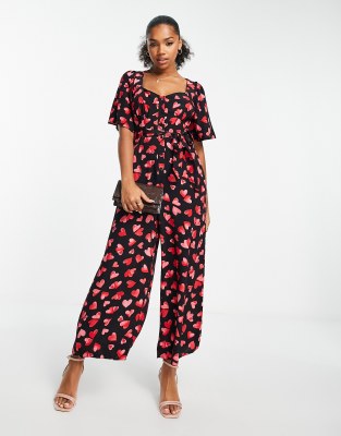 Nobody's Child Winnie Heart Print Jumpsuit In Red