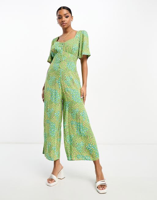 Nobody's Child - Winnie - Jumpsuit met knoopsluiting in groen met print