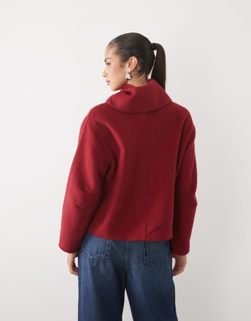 Nobody's Child wool blend button down scarf detail coat in red, 4 of 4