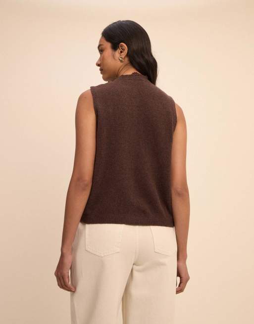 Nobody's Child Wool-blend crochet trim vest in brown, 2 of 5
