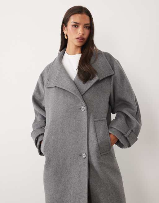 Nobody's Child wool blend wool funnel neck longline coat in gray, 2 of 4