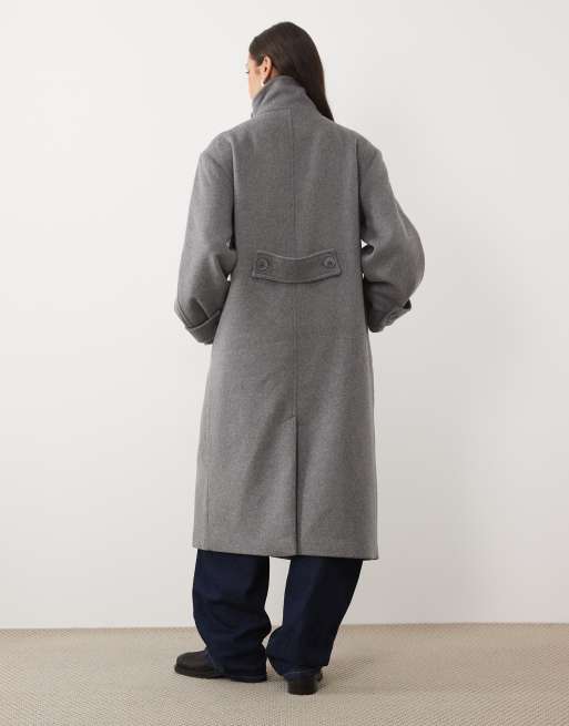 Nobody's Child wool blend wool funnel neck longline coat in grey, 4 of 4
