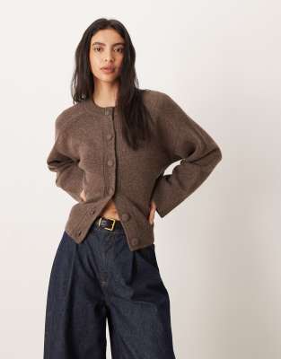 Nobody's Child Wool Crew Neck Cardigan In Brown