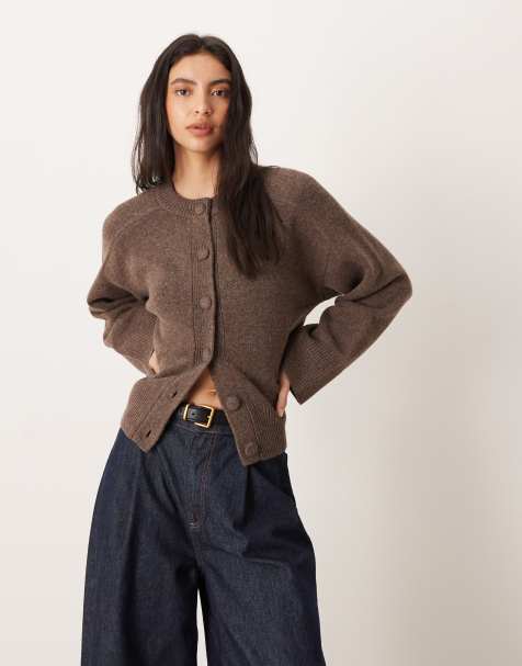 Nobody's Child wool crew neck cardigan in brown - view 1