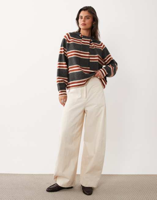 Nobody's Child wool feel knitted round neck jumper with scarf detail in multi stripe, 2 of 4