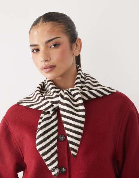Nobody's Child wool feel knitted triangle scarf in chocolate stripe - view 1
