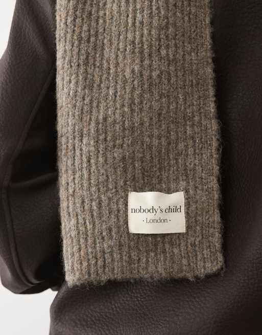 Nobody's Child wool feel ribbed hooded scarf in brown, 3 of 3