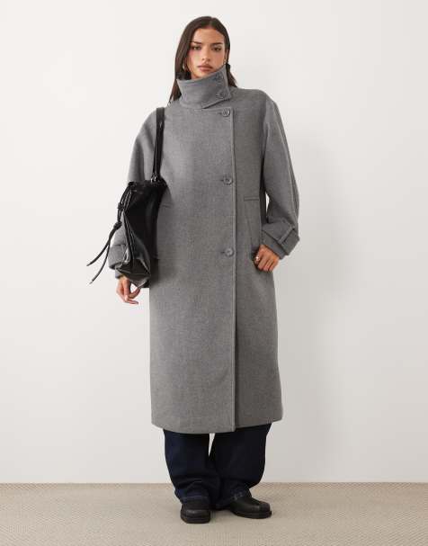 Nobody's Child wool funnel neck longline coat in grey - view 1
