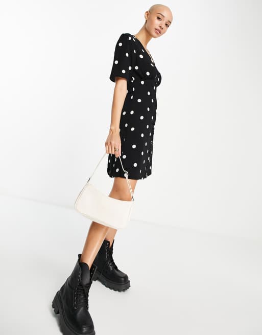 navya wrap mini dress in basic polka black Petite Black Polka Dot Lyndsey Mini Dress