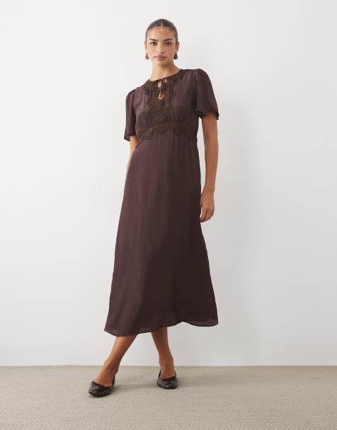 Nobody's Child Wynne flutter sleeve maxi dress in chocolate - view 1