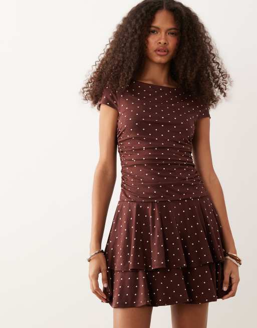 Nobody's Child Yuki stretch cap sleeve tiered skirt mini dress in