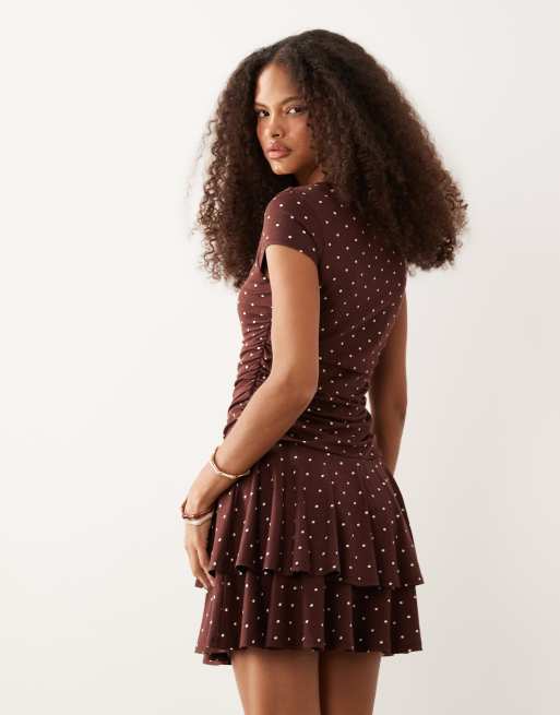 Nobody's Child Yuki stretch cap sleeve tiered skirt mini dress in