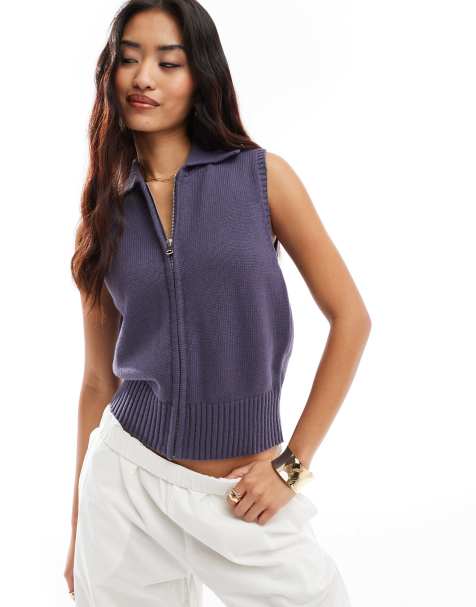 Nobody's Child zip up sleeveless collared cardigan in navy - view 1