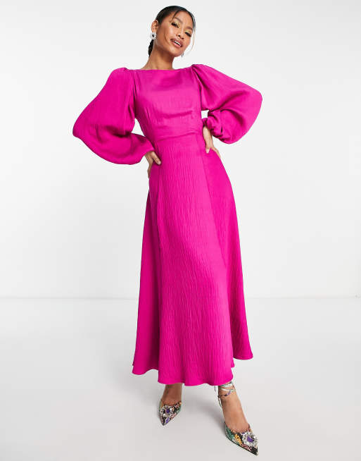 Nobody's Child Zola balloon sleeve midi dress in purple | ASOS
