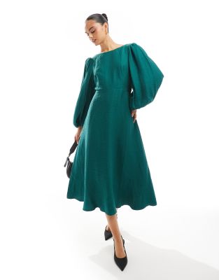 Zola midi dress in emerald green