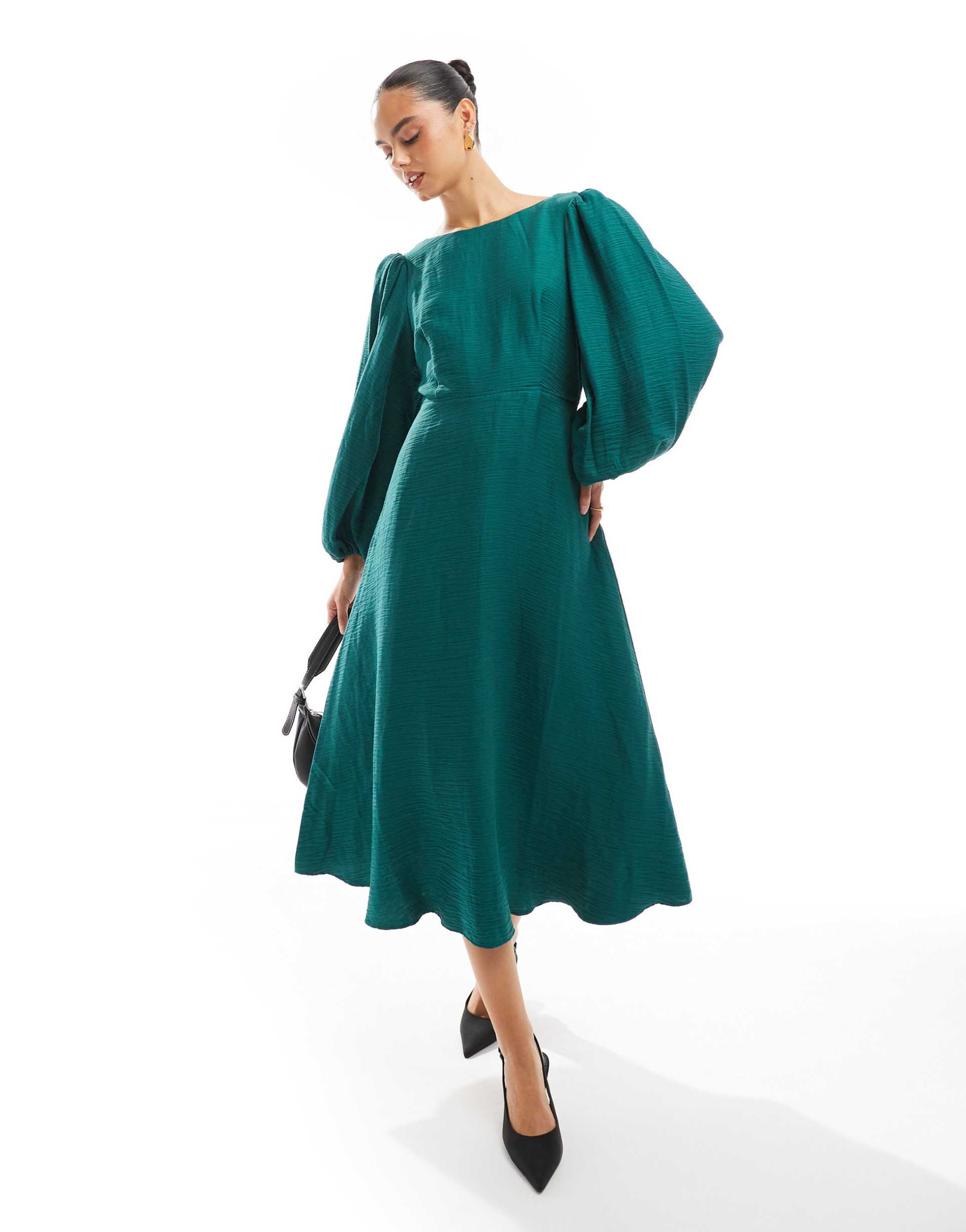 nobody's child zola midi dress in emerald green