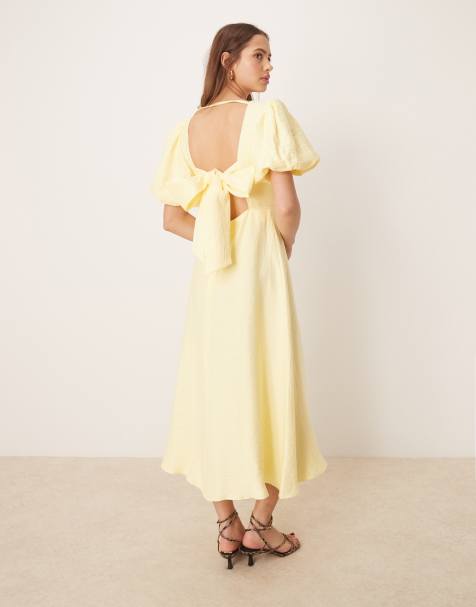 Nobody's Child Zola puff sleeve midi dress in yellow - view 1