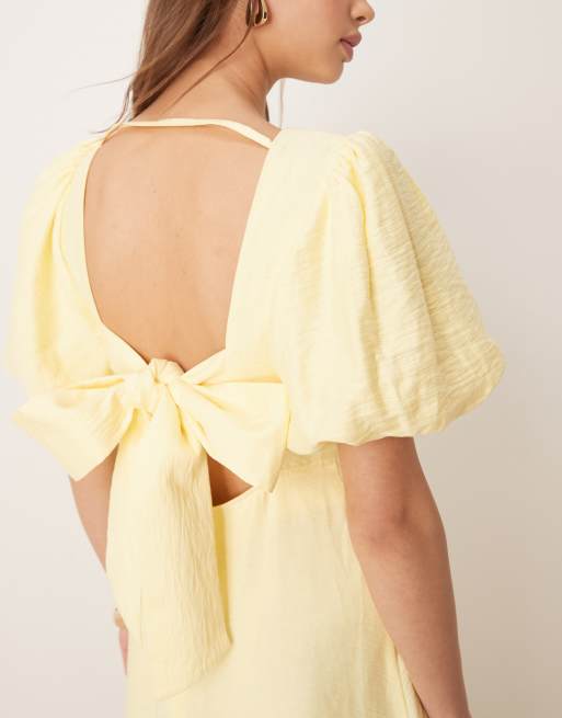 Nobody's Child Zola puff sleeve midi dress in yellow | ASOS