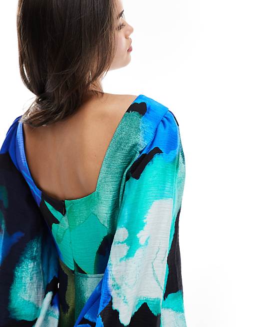 Nobody's Child Zora midaxi dress in watercolor floral blue Nobody's Child Zora midaxi dress in watercolor floral blue