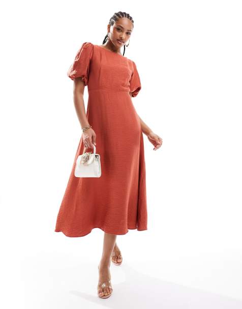 Nobody's Child Zora puff sleeve midaxi dress in red - view 1