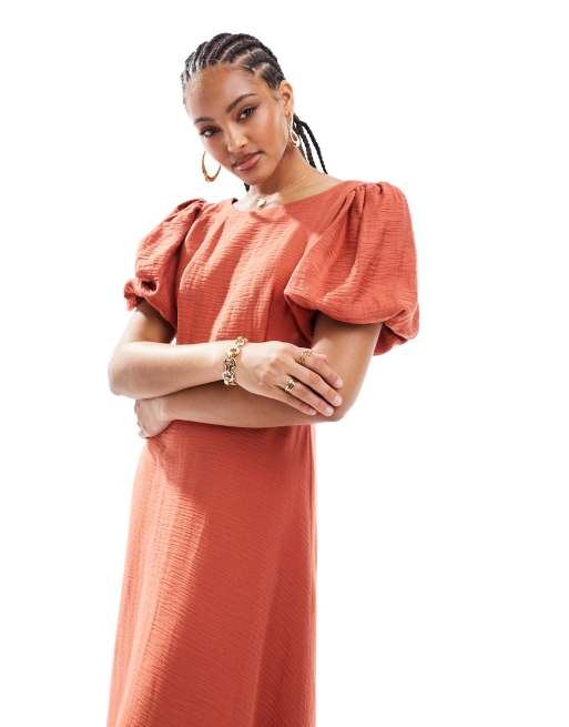 Nobody's Child Zora puff sleeve midaxi dress in red | ASOS