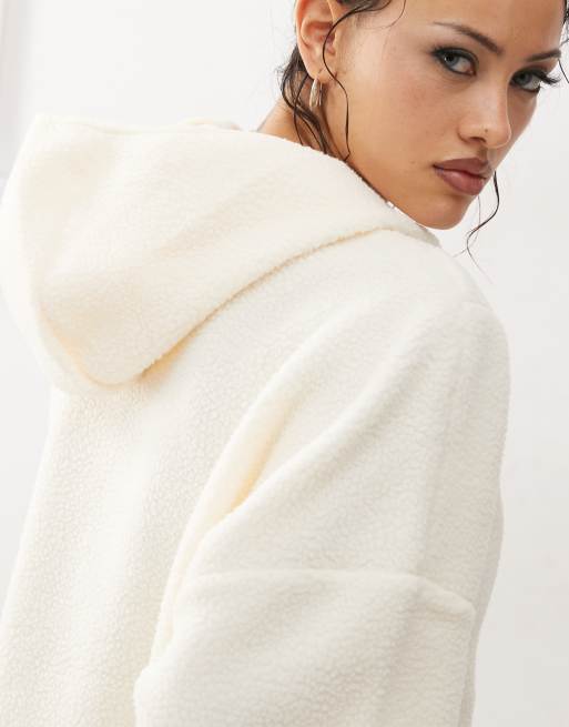 Noisy May 1/4 zip hooded fleece in cream