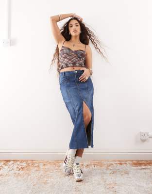 Noisy May A-line Denim Midi Skirt In Blue