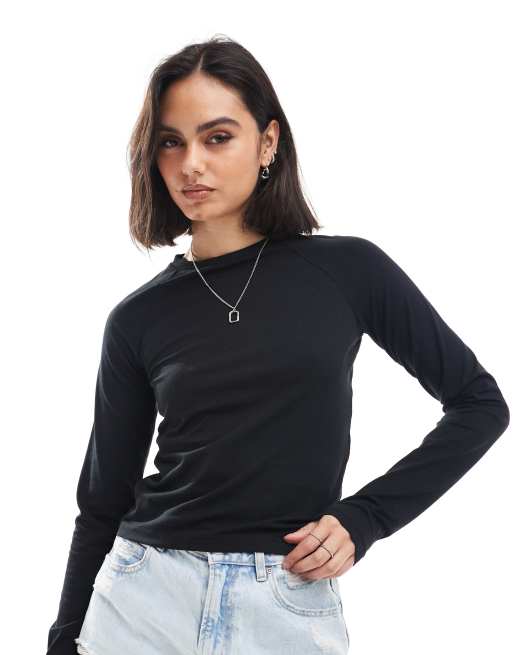 Noisy May - Aansluitend T-shirt met lange mouwen in zwart