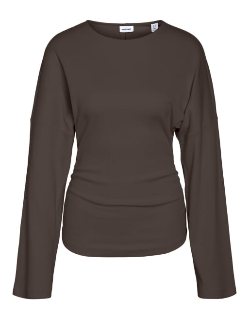 Noisy May Abbi jersey crew neck long sleeve top in chocolate brown, 5 of 6