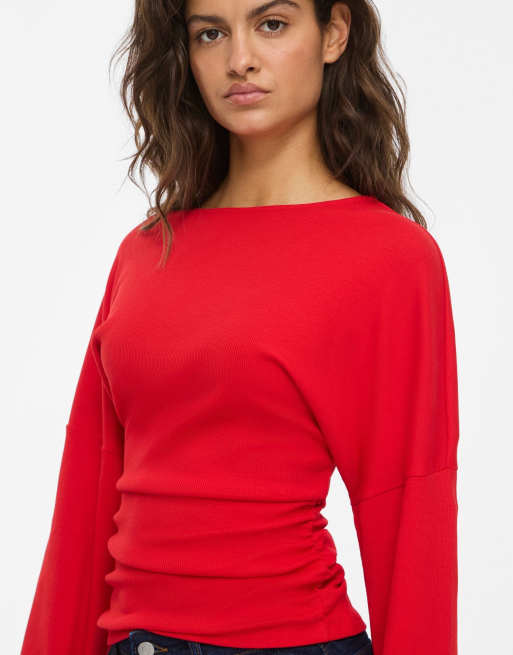 Noisy May Abbi jersey crew neck long sleeve top in racing red, 4 of 6