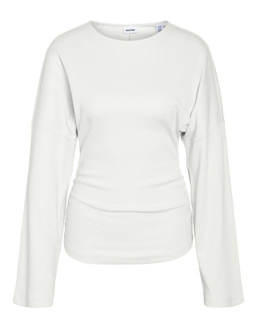 Noisy May Abbi top de punto con cuello redondo y manga larga en blanco, 5 de 6