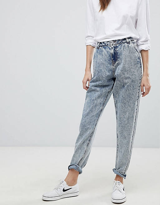 Noisy May Acid Wash Mom Jeans in blue