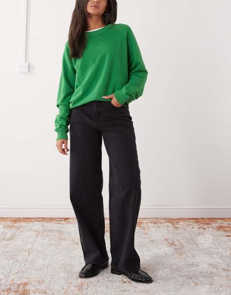 Noisy May - Alexa - Denim jeans met wijde pijpen en halfhoge taille in zwart - view 1