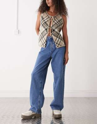 Alexa - Jean droit à taille mi-haute en denim - Bleu moyen W28 L32
