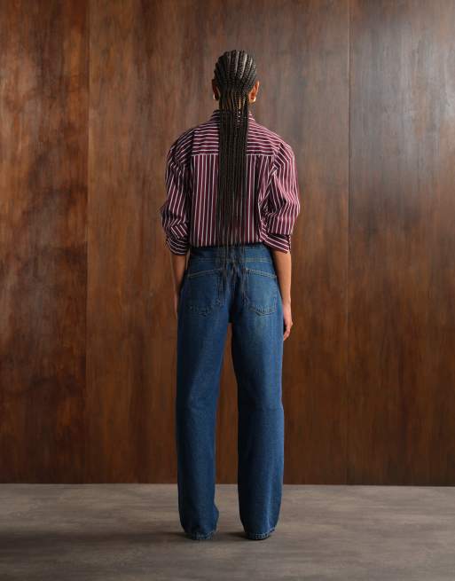 Noisy May Alexa mid rise straight leg jeans in dark blue denim