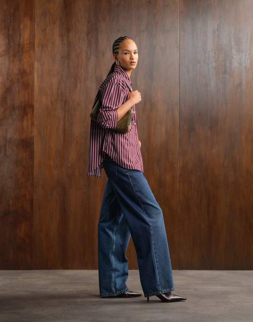 Noisy May Alexa mid rise straight leg jeans in dark blue denim, 3 of 5