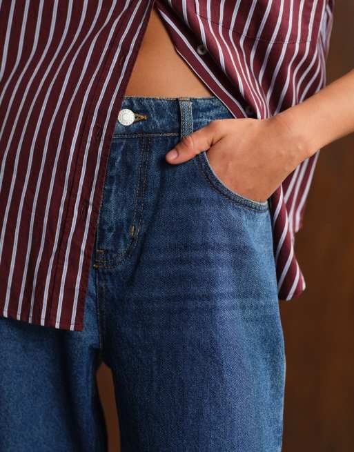 Noisy May Alexa mid rise straight leg jeans in dark blue denim