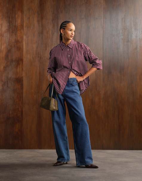 Noisy May Alexa mid rise wide leg jeans in dark blue denim - view 1