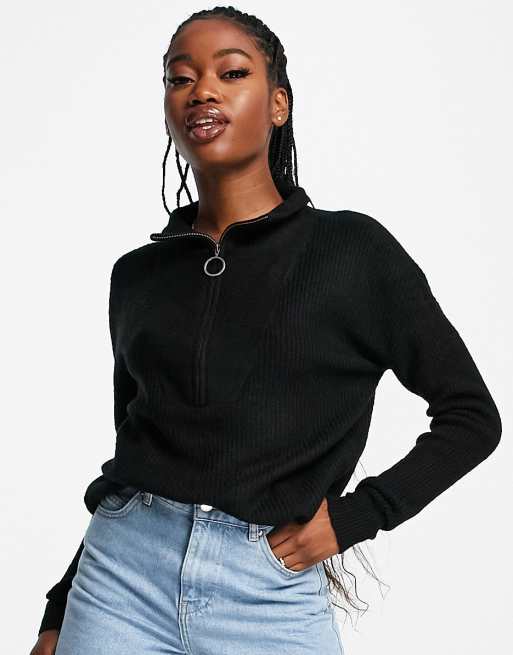 Noisy May alice high neck half zip jumper in black