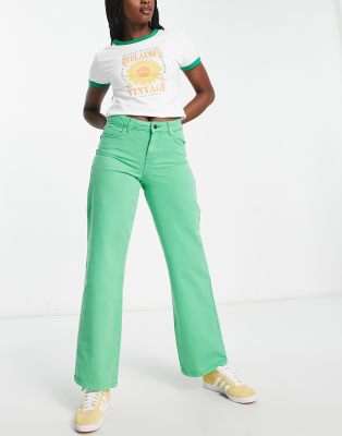 Noisy May amanda wide leg jean in green - ASOS Price Checker